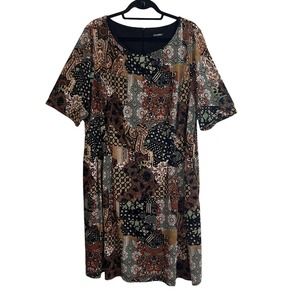 Roz & Ali Dress Plus Size 20 Poly Spandex Paisley Print Elbow Sleeve Pockets